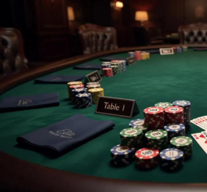 Elegancko przygotowany stół pokerowy z żetonami i kartami